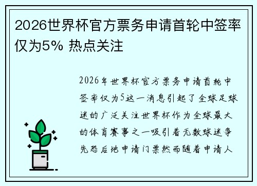 2026世界杯官方票务申请首轮中签率仅为5% 热点关注